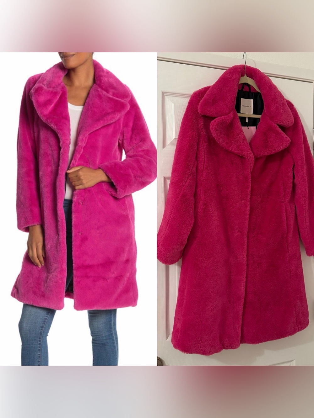 NWT Avec Les Filles Hot Pink Faux Fur Coat